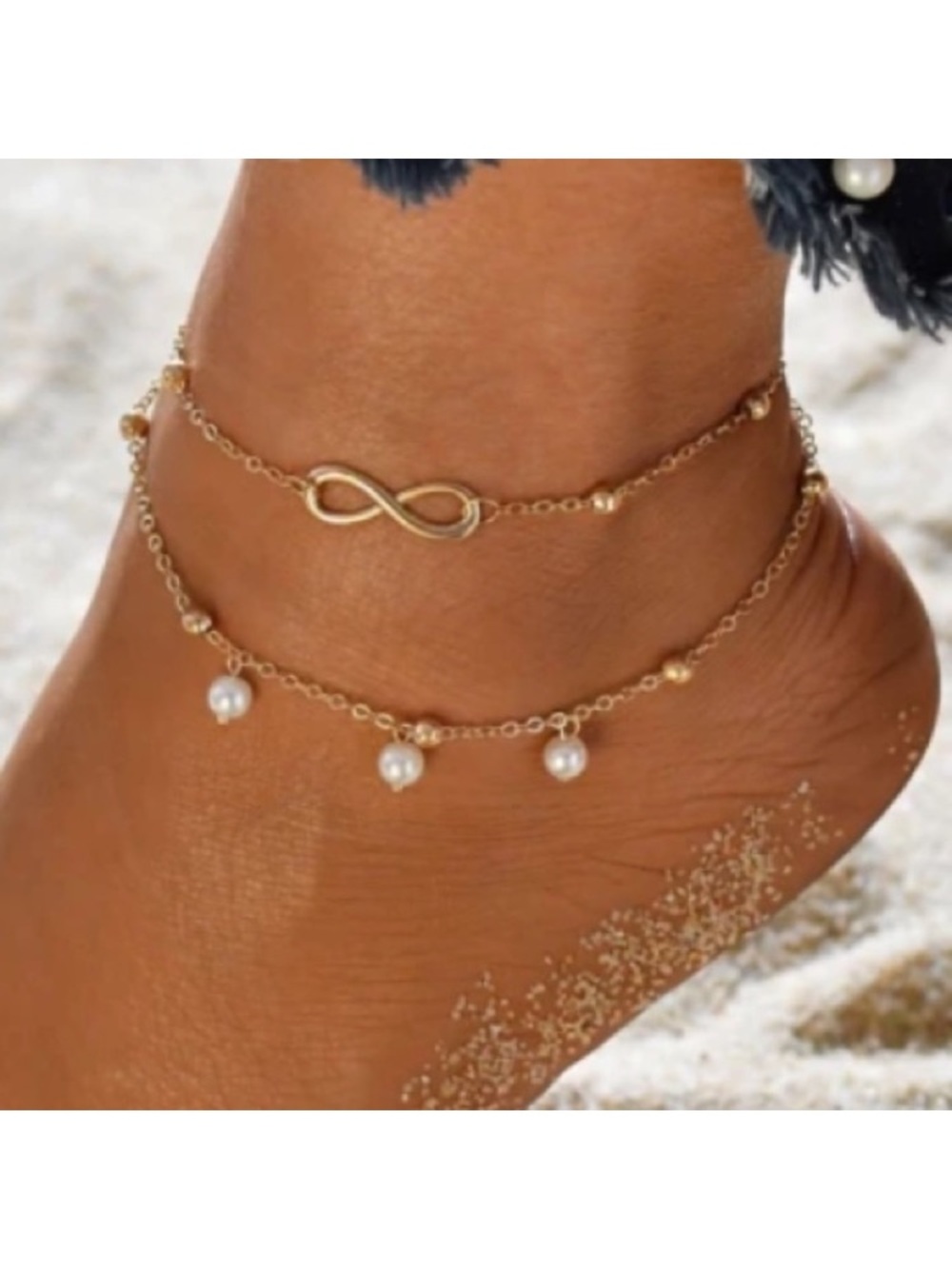 Infinity Pearl Gold Toned Anklet